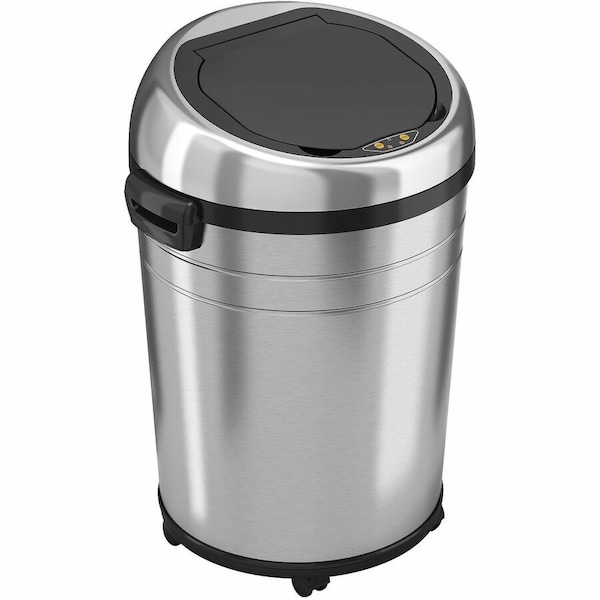 Hls Commercial 18 gal Round Indoor Metal Can, Silver, Touchless Sensor Lid, Stainless Steel, 17.5 in HLS18RC - main