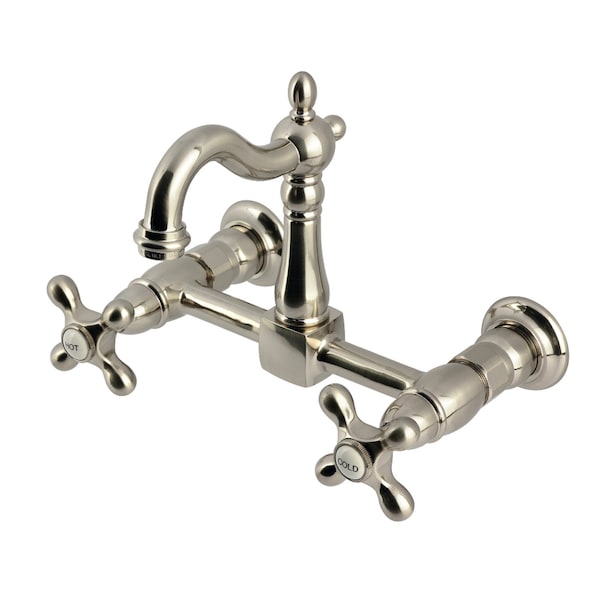 Kingston Brass Two-Handle Wall Mount Bridge Kitchen Faucet, Brushed Nickel KS2448AX - main
