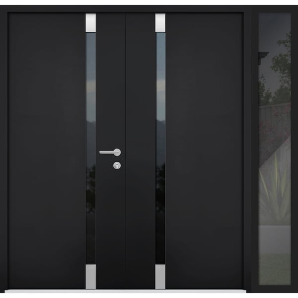 Vdomdoors Steel Double Doors Cynex 6777 Black Sidelight Exterior Window Stainless Inserts Single Modern Paint CYNEX6777DEXD-BLK-LH-I-W72+16 x H80 - main