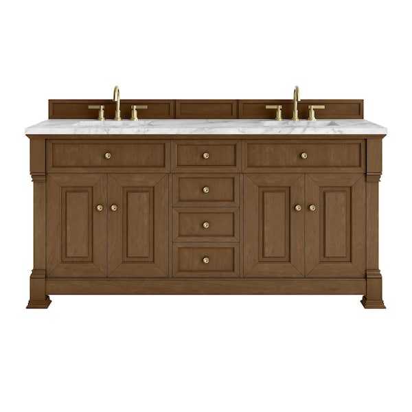 James Martin Vanities Brookfield 72 in. Double Vanity, Honey Oak w/3 CM Carrara White Marble Top 547-V72-HNO-3CAR - main