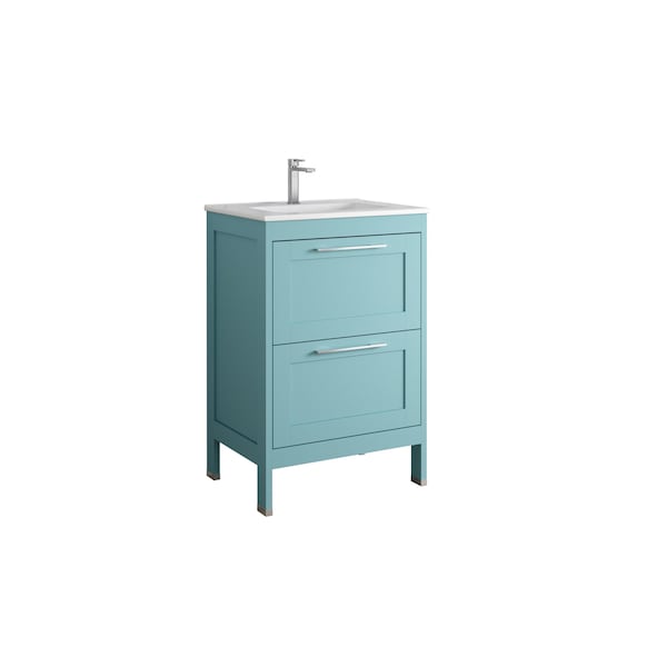 Homeroots 24" Blue Wood Freestanding Bathroom Vanity With White Sink And Two Drawers 627396 - main