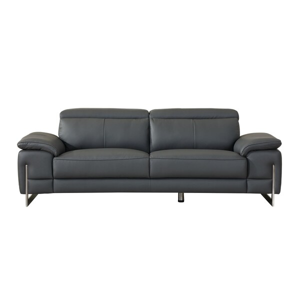 Homeroots 87" Dark Gray Italian Leather Solid Wood Sofa 720453 - main