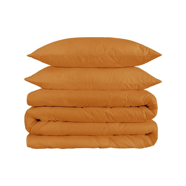 Homeroots Orange Queen Cotton Blend 1200 Thread Count Washable Duvet Cover Set 528185 - main