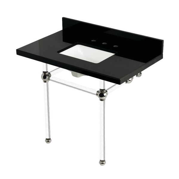 Kingston Brass 36" Black Granite Console Sink with Acrylic Legs, 8-Inch, 3-Hole, Black Granite/Polished Nickel KVPK3630KASQ6 - main