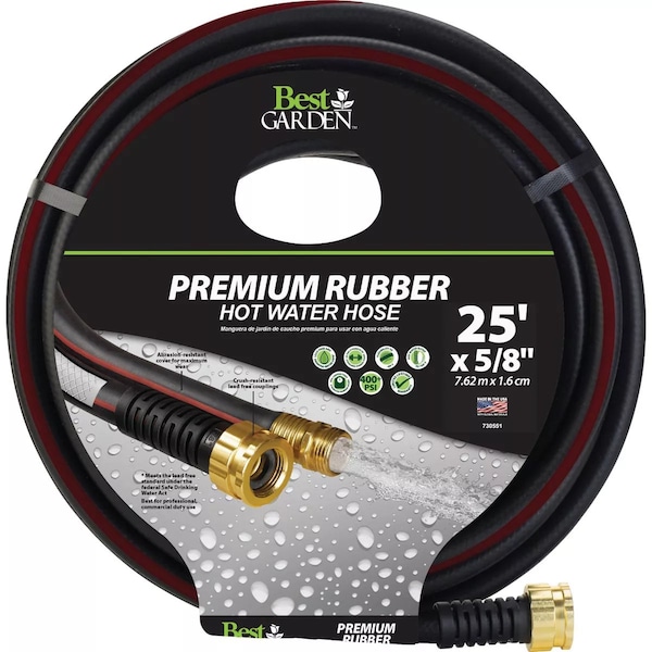 Best Garden Extra Heavy Duty Premium Rubber 5/8'' Dia. x 25 Ft. L. Drinking Water Safe Hot Water Hose DBSGHB58025 - main