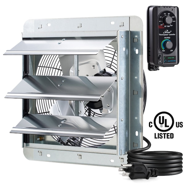 Iliving Silver 12 in. Wall Mounted Shutter Exhaust Fan with Thermospeed Controller, 65-Watt, 960 CFM ILG8SF12V-ST - main