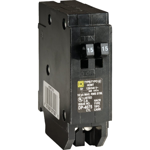 Square D Homeline 15A/15A Twin Single-Pole Standard Trip Tandem Circuit Breaker HOMT1515CP - main