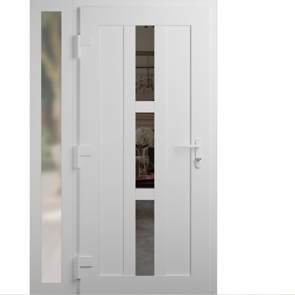 Vdomdoors Front Exterior Prehung Metal-Plastic Door Frosted Glass / MANUX 8112 White Silk / Office Commercial MANUX8112EXD-WS-W32+16-H80-RH-I - main