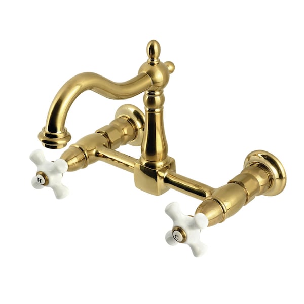 Kingston Brass Two-Handle Wall Mount Bridge Kitchen Faucet, Brushed Brass KS1267PX - main