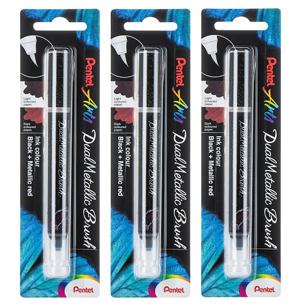 Pentel DualMetallic Brush, Black/Metallic Red Ink, 3PK XGFHBPDAX - main
