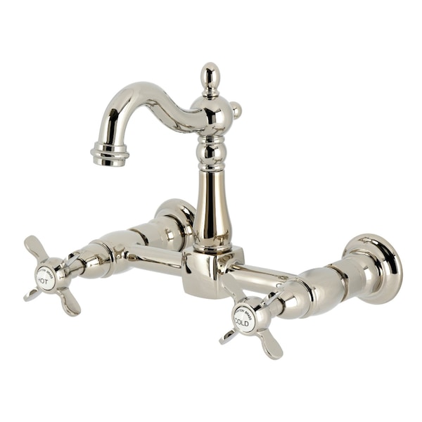 Kingston Brass Two-Handle Wall Mount Bridge Kitchen Faucet, Polished Nickel KS2446BEX - main