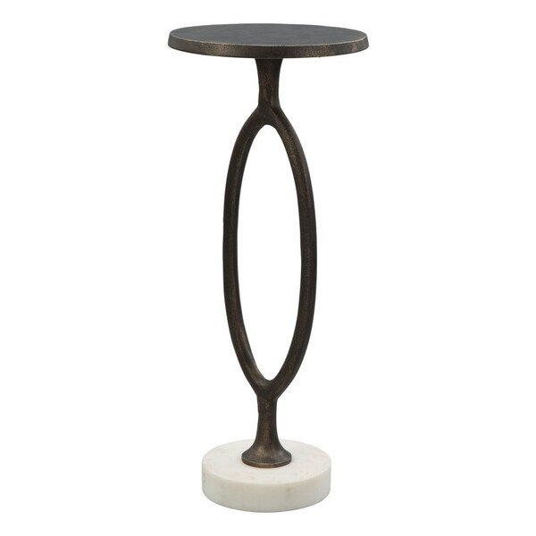 Homeroots 25" Bronze And White Aluminum Round Pedestal End Table 572179 - main