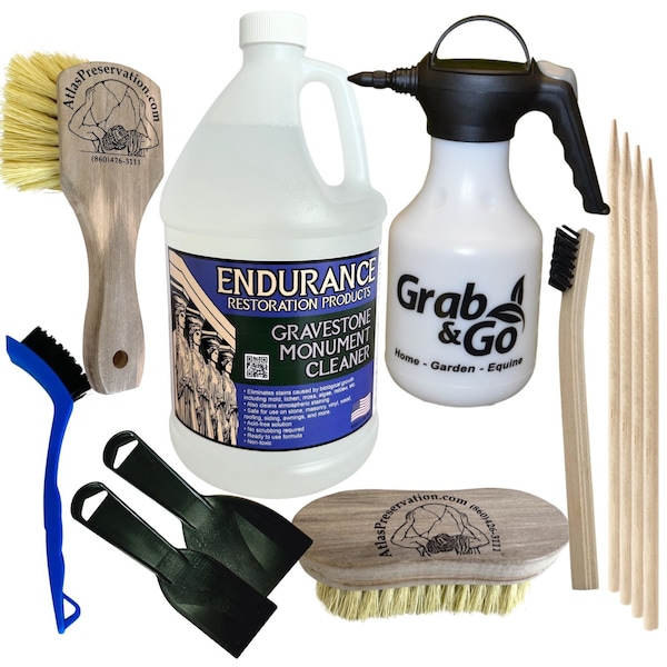 Endurance Restoration Products Gravestone & Monument Cleaning Essential Set. This Set Includes: One Gallon of Cleaner, One Grab & GMCES - main