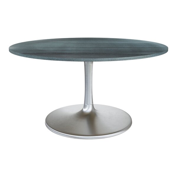 Homeroots 60" Gray and Silver Marble and Aluminum Pedestal Base Round Top Dining Table 572221 - main