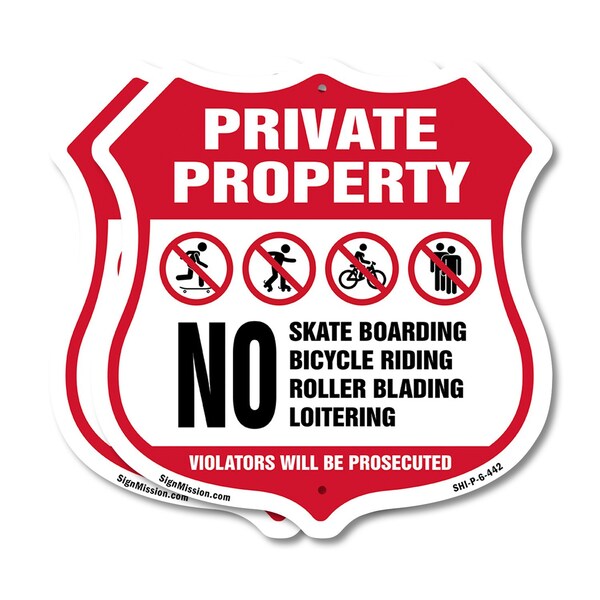 Signmission Private Property Shield Sign No Skateboa, 6 inch X 6 inch, Plastic Sign, 2PK SHI-P-2PACK-6-442 - main