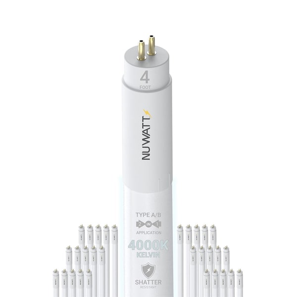 Nuwatt T5 LED Tube Lights 4FT, 4000K, Type A and B, Plug and Play or Ballast Bypass, 24W, 3200LM, 30PK NW-T5F-4-24W-40K-30P - main