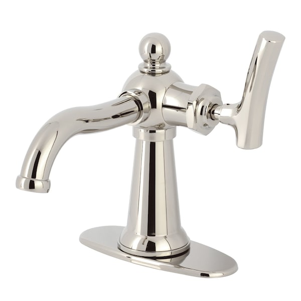 Kingston Brass One-Handle Single-Hole Bathroom Faucet with Deck Plate and Push Pop-Up Drain, Polished Nickel KSD3546TKL - main