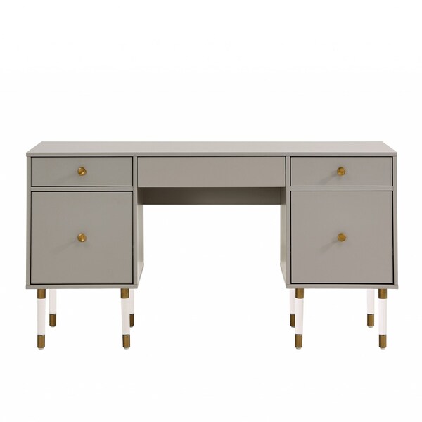 Homeroots 55" Gray And Clear Writing Desk With Three Drawers 402072 - main
