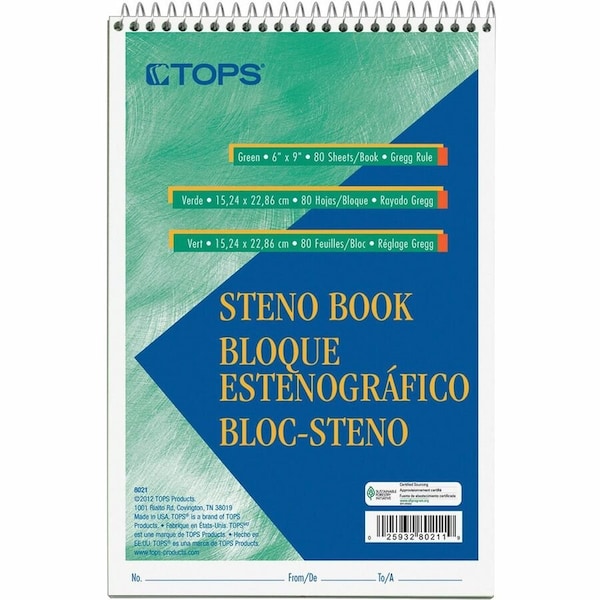 Tops Steno Books, Green, 12PK TOP8021DZ - main