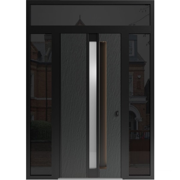 Vdomdoors Aluminum Door with Hidden Handle Hiddex 0155 Ardesia Nero Entry Steel Metal Modern Painted W12+36+1 HIDDEX0155EXD-BLK-W12+36+12xH80+14-RH-I - main