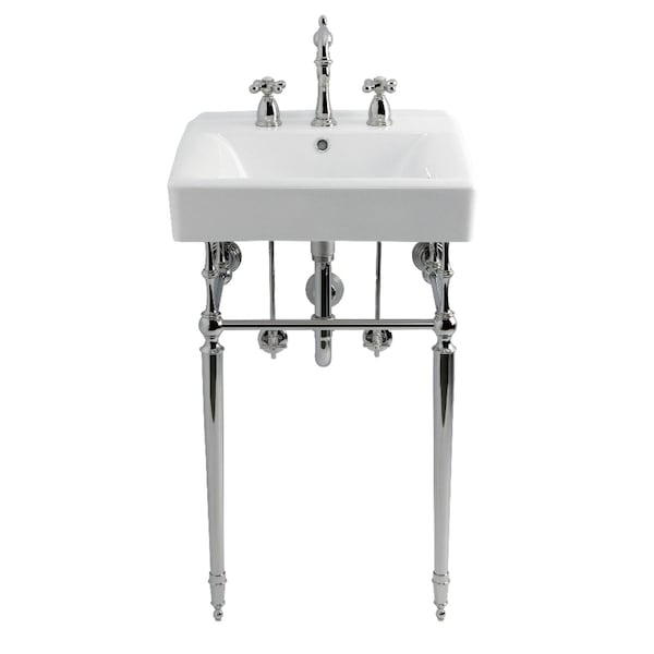 Kingston Brass 20" Porcelain Console Sink Set with Faucet and Plumbing Trim Kit in White/Polished Chrome CKVPB2018W81 - main