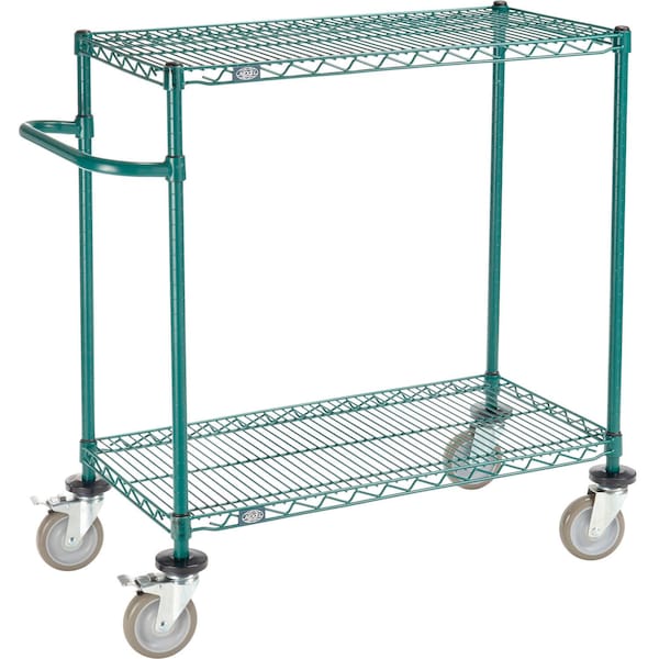 Global Industrial Nexel, 2 Shelf, Push Cart, Poly-Green, 36"W x 18"D x 40"H, Poly Casters, 4 Swivel, 2 Brake B3055424 - main