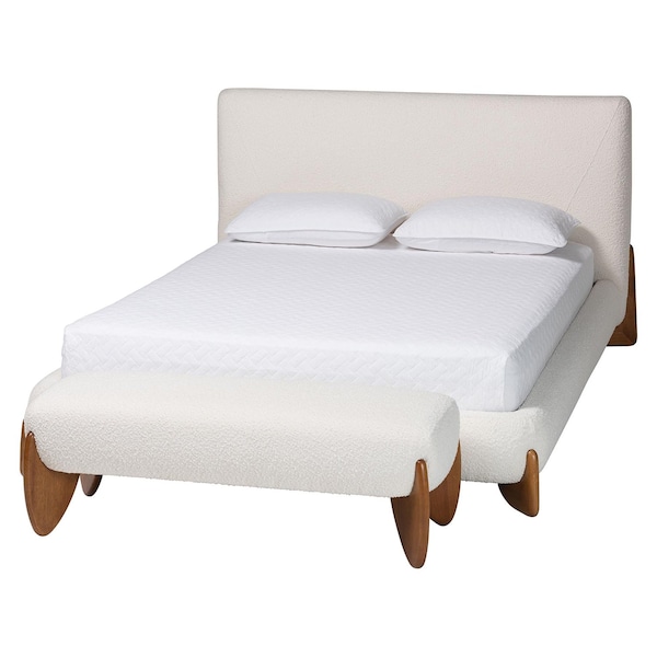 Baxton Studio Vinicio Mid-Century Modern Cream Boucle and King 2-Piece Bedroom Set 254-14063-14001-ZORO - main
