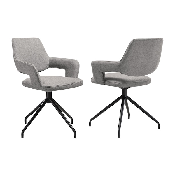 Armen Living Penny Swivel Upholstered Dining Chair in Gray Fabric with Black Metal Legs - Set of 2 LCPESIGRYBLK - main