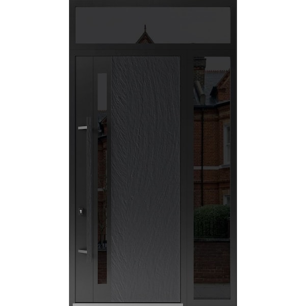 Vdomdoors Steel Door Dekton 0163 Ardesia Nero 96”/ Side and Top Exterior Window Sidelite Entry Door Painted DEKTON0163EXD-ARD-W36+14xH96+16-RH-I - main