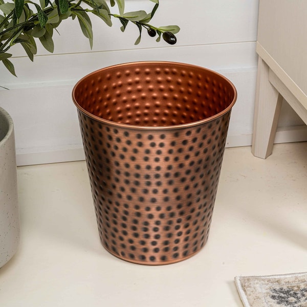 Happimess Axel Modern Minimalist Hammered Steel 2-Gallon Wastebasket, Antique Copper HPM1110B - main
