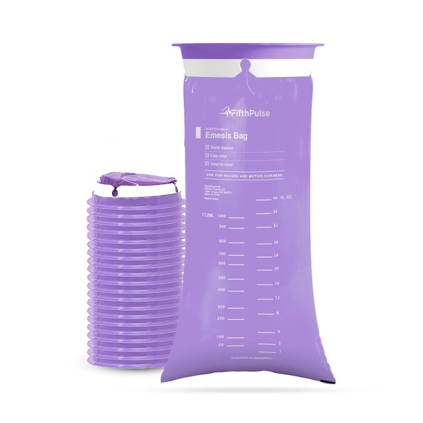 Fifthpulse Emesis Bags Medical Grade, Leak Resistant and Individually Wrapped 1000ml, Lavender, 20PK FMN100648 - main