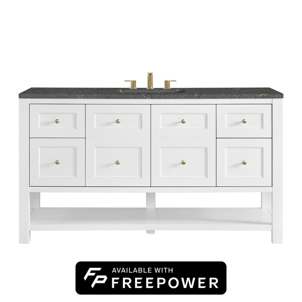 James Martin Vanities Breckenridge 60 in. Single Vanity Cabinet, Bright White w/ 3 CM Parisien Bleu Top 330-V60S-BW-FPBL - main