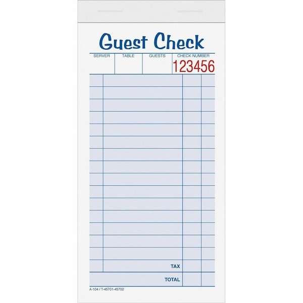 Tops Business Forms Tops Guest Check Book, 2-Part, 3-11/32" x 6-3/8", White/Canary, 50 Sets/Book, 10 Books/Pack 45702 - main