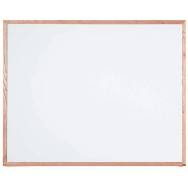 Aarco Melamine Marker Board, White Melamine Marker Board w/ a Red Oak Frame, Size 48''Hx60''W WOC4860 - main