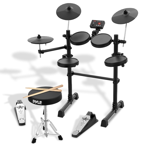 Pyle 7-Piece Electric Drum Set Professional Electronic Drumming Kit Machine w/MIDI Support, Preloaded PEDKITPRO100 - main
