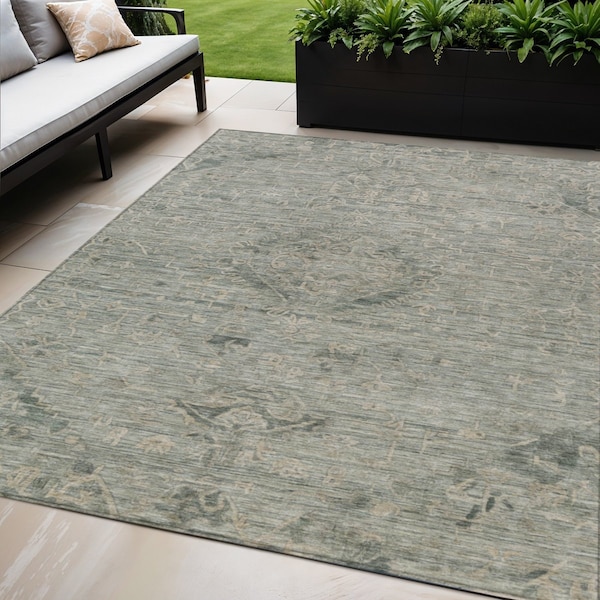 Homeroots 5' X 8' Sage And Beige Floral Washable Indoor Outdoor Area Rug 604247 - main
