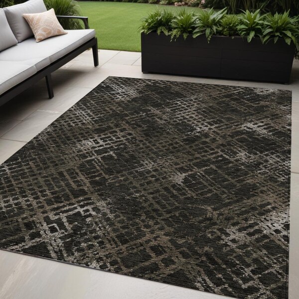 Homeroots 5' X 8' Brown And Chocolate Geometric Washable Indoor Outdoor Area Rug 588305 - main