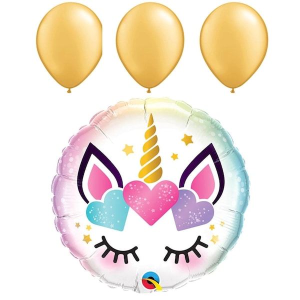 Loonballoon Birthday General Balloons, 18 inch UNICORN EYELASHES, Gold Latex Set LOON-LAB-97387-Q-U - main