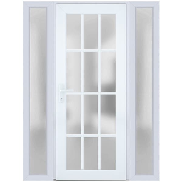 Vdomdoors Front Exterior Prehung FiberGlass Door Frosted Glass / Manux 8312 White Silk / 2 Sidelight Exterior MANUX8312EXD-WS-W12+36+12 x H80-RH - main