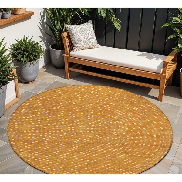 Homeroots 8' Orange Gray And Ivory Round Polka Dot Washable Indoor Outdoor Area Rug 599066 - main