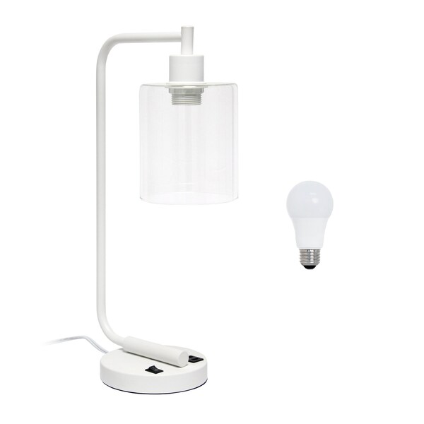 Homeroots 19" White Iron Lantern USB Table Lamp LED With Clear Cylinder Shade 646002 - main