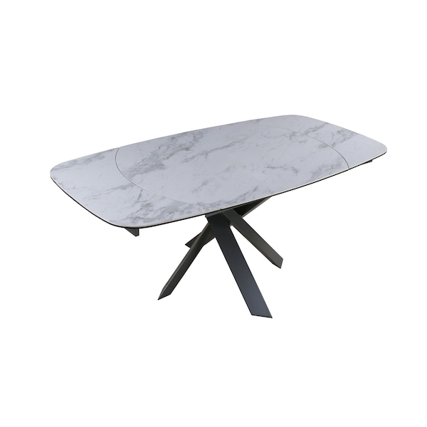Homeroots 47" Gray and White Ceramic and Metal Self-Storing Leaf Cross Leg Base Oval Extendable Dining Table 555194 - main