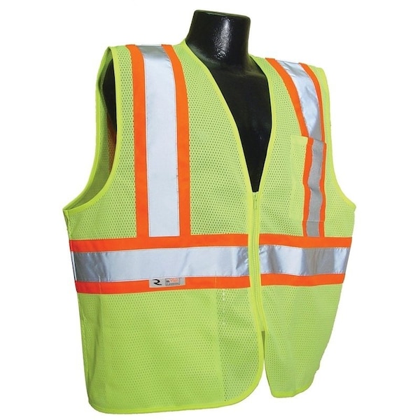 Radwear Safety Vest with Two-Tone Trim, L, Unisex, Fits to Chest Size 26 in, poly, Regular, Zipper SV22-2ZGM-L - main