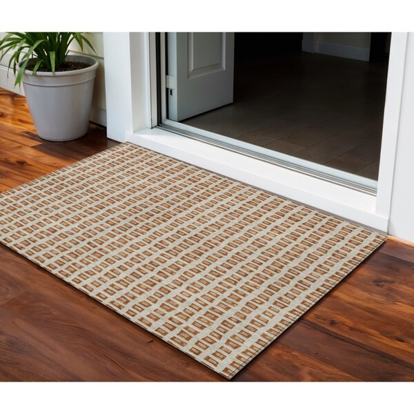 Homeroots 3' X 5' Orange Beige And Copper Geometric Washable Indoor Outdoor Area Rug 583312 - main