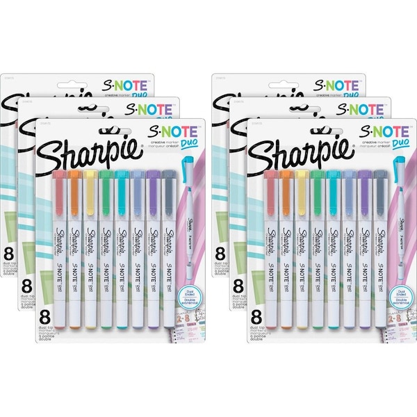 Sharpie S-Note Duo Dual-Tip Markers, Chisel, Bullet Marker Point, Assorted Ink, 6PK 2154173 - main