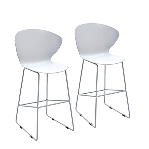 Homeroots Set of Two 26" White and Silver Heavy Duty Plastic and Metal Low Back Counter Height Bar Chairs, 2PK 555093 - main