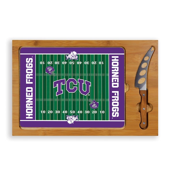 Picnic Time Family Of Brands NCAA TCU Horned Frogs Icon Glass Top Cutting Board & Knife Set 910-00-505-844-0 - main