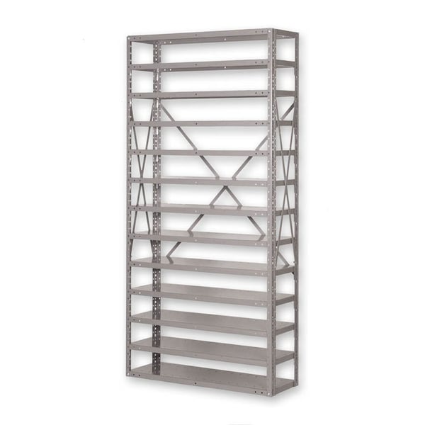 Pucel Bin Shelving Rack, 36 in W x 24 in D x 73 in H, 6 Shelves, 10 Bins, Gray BR-2436-6-10 - main