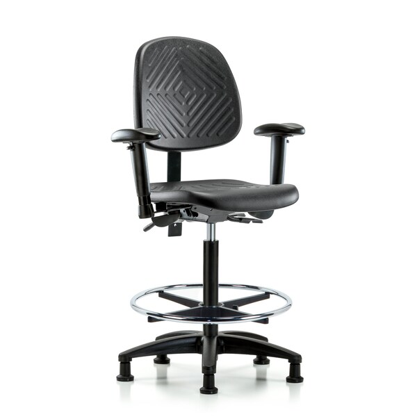 Blue Ridge Ergonomics Bench Chair, Hi, Poly, Med, Bk, AA CF Glides, 6-Way Adjustable, 24-1/2" to 33-1/2" Height, Blue, Black BR-PHBCH-MB-RG-T0-A1-CF-RG - main