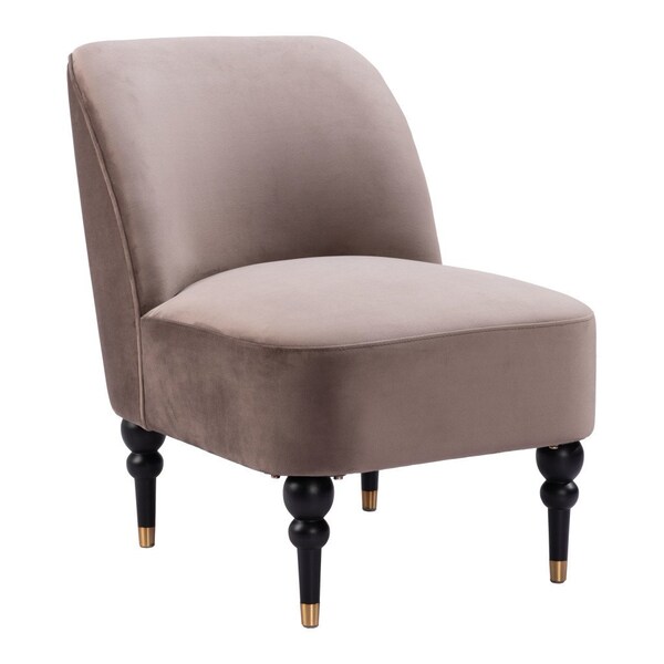 Homeroots 22" Taupe And Black And Gold Velvet And Upholstered Side Chair 556460 - main